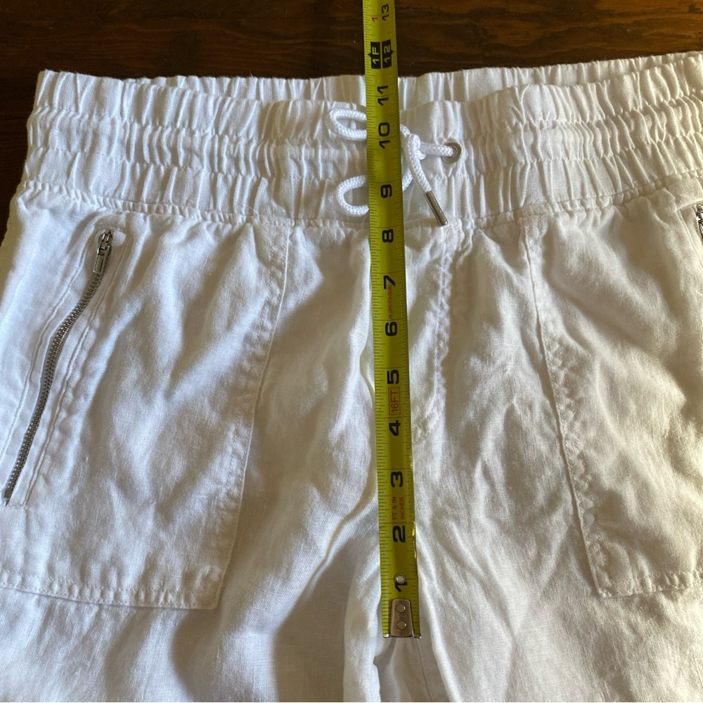 Athleta Women’s White Cabo Linen High Rise Silver Zip Drawstring Joggers Size 10 - Picture 13 of 16